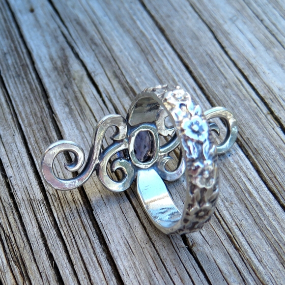 SOLD Rose Cut Natural Iolite Scroll Statement Ring - Picture 5 of 7